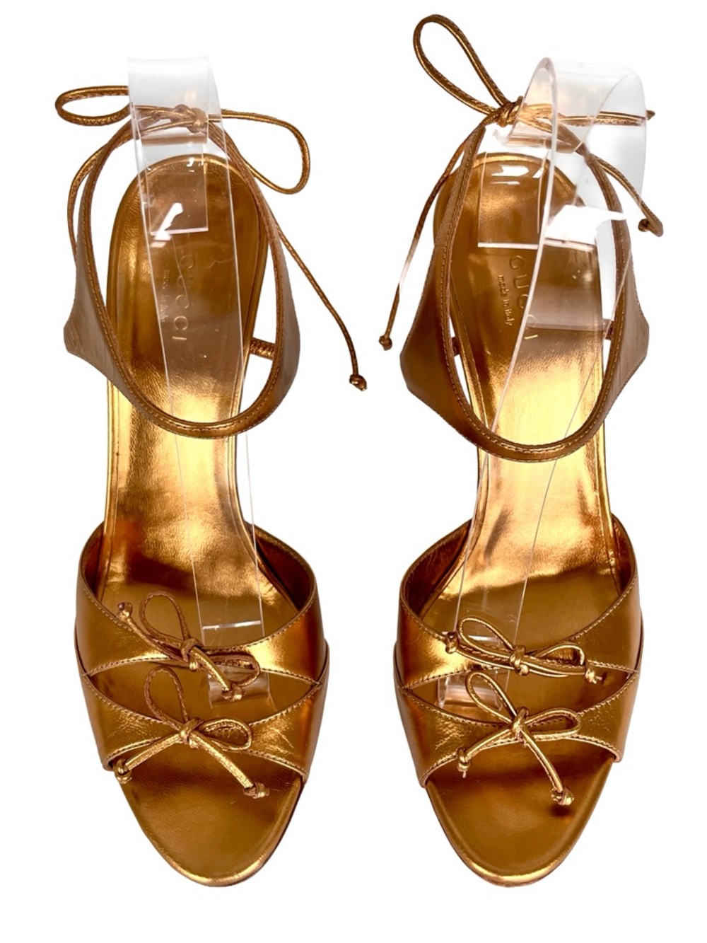 Gucci Tom Ford Era Gold Metallic Strappy Heels Y2K Size 8.5 - Picture 11 of 15